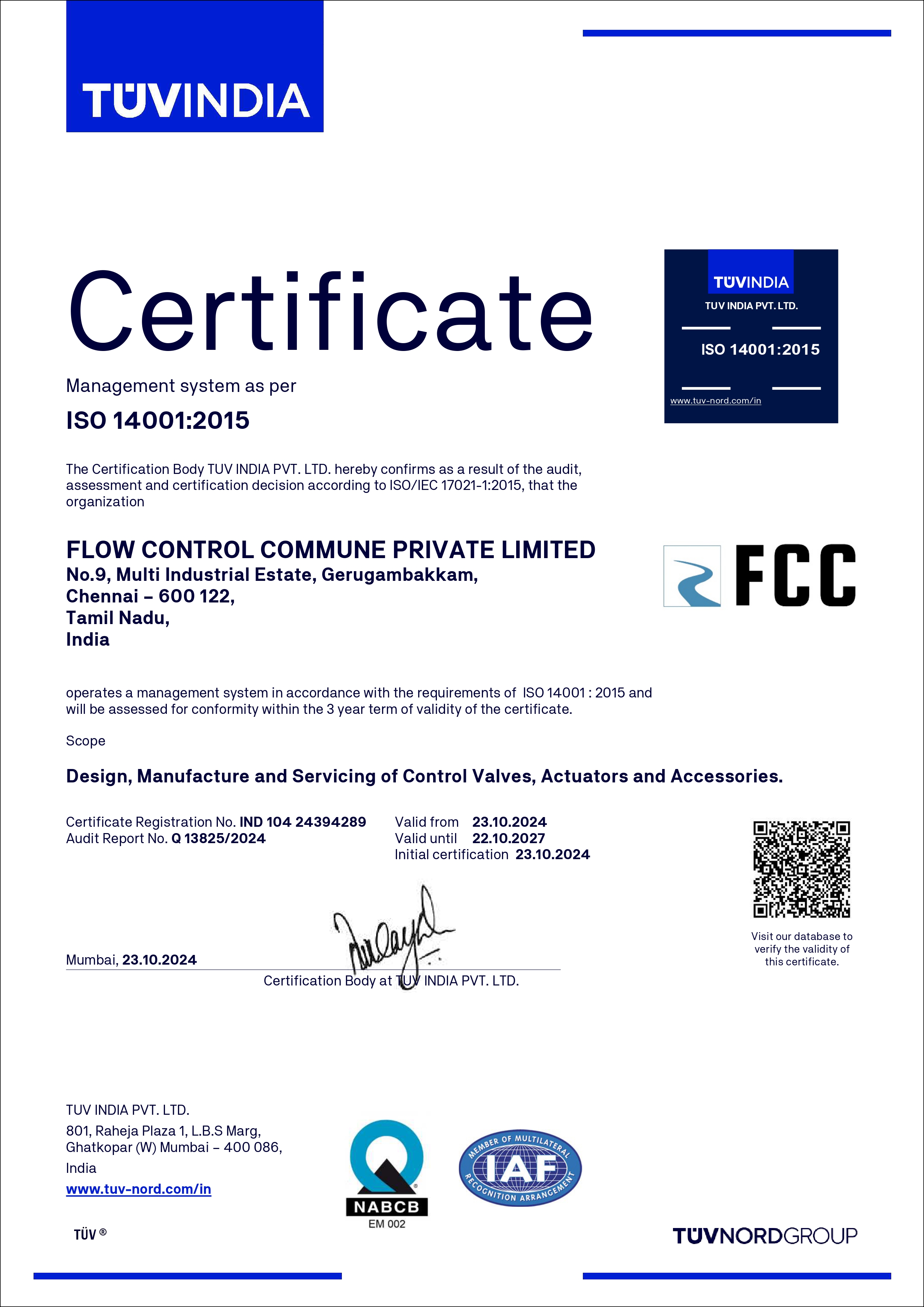 Certificate - Flow Control Commune Pvt. Ltd.
